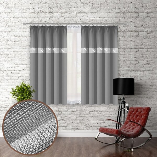 Tenda con nastro e zirconi 140x160 cm grigio scuro
