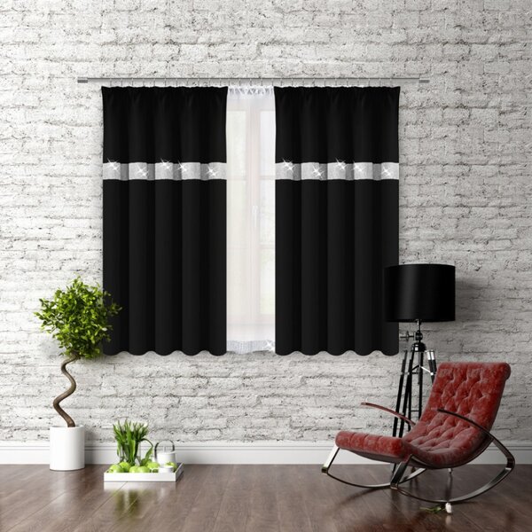 Tenda con nastro e zirconi 140x160 cm nero