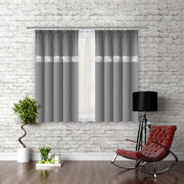 Tenda con nastro e zirconi 140x160 cm grigio scuro