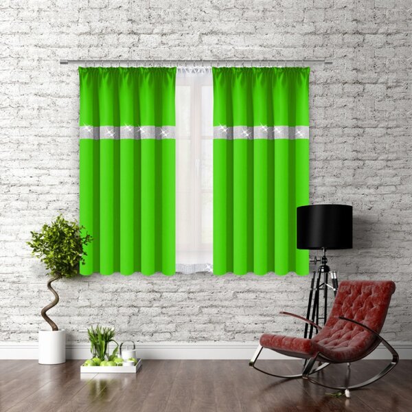 Tenda con nastro e zirconi 140x160 cm verde chiaro