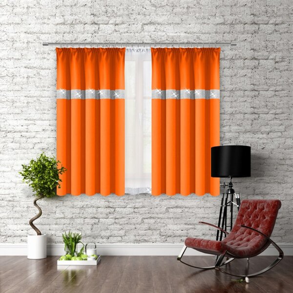 Tenda con nastro e zirconi 140x160 cm arancio