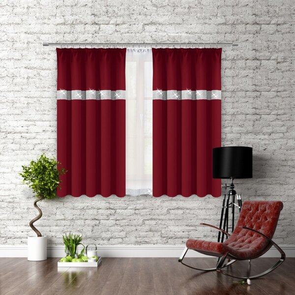 Tenda con nastro e zirconi 140x160 cm bordó