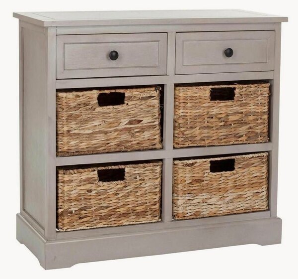Cassettiera in legno con cassetti e cestini in rattan Contemporary