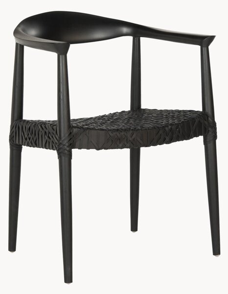 Sedia con braccioli in legno di teak e intreccio in pelle Bandelier