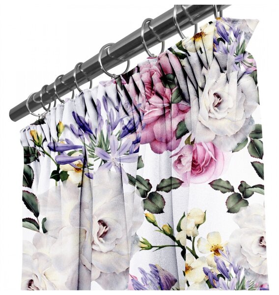 Tenda con nastro MIGD118 140x250 cm bianco, fiori