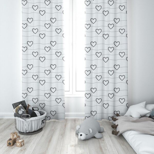 Tenda con nastro 140x250 cm bianco con cuori