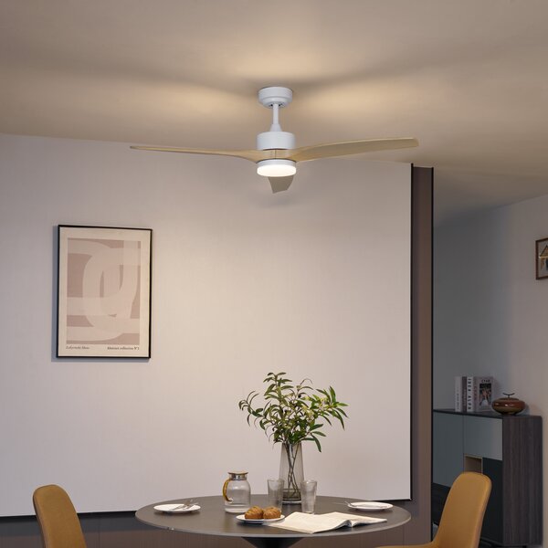 Ventilatore da soffitto smart bianco con stampa legno 132 cm con LED dimmerabile con telecomando - Joly