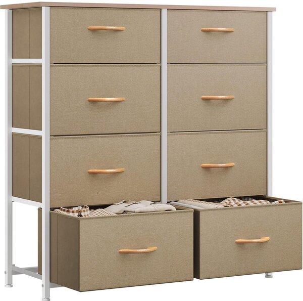 Comodino contenitore con 8 cassetti in tessuto, colore kaki, dimensioni 85,6 x 29,8 x 89 cm