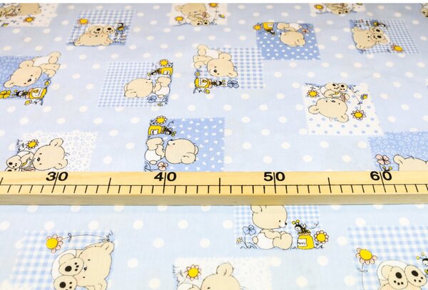 Tessuto di cotone Orsacchiotto blu, h. 140 cm