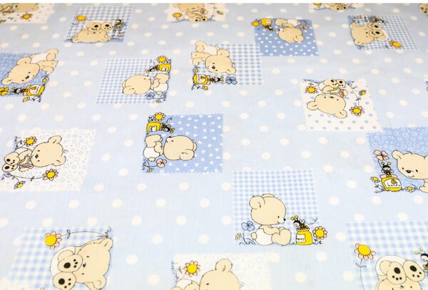Tessuto di cotone Orsacchiotto blu, h. 140 cm
