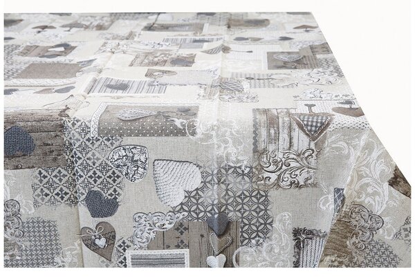 Tessuto al metro - tela - patchwork con cuori taupe