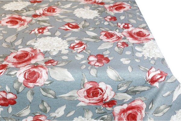 Tessuto cotone al metro - tela - rose su fondo grigio, h. 140 cm