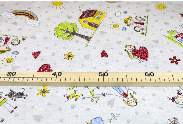 Tessuto di cotone Family, h. 140 cm