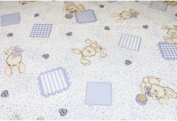 Tessuto di cotone Coniglietto blu, h. 140 cm