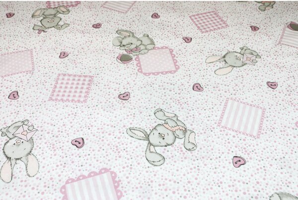 Tessuto di cotone Coniglietto rosa, h. 140 cm