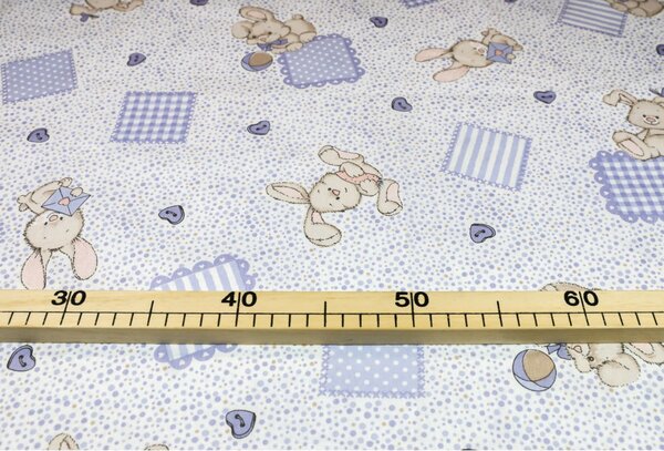 Tessuto di cotone Coniglietto blu, h. 140 cm