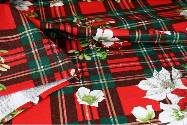 Tovaglia natalizia in cotone Rose di Natale su cubetti