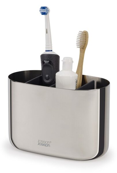 Portaspazzolino verticale color argento lucido in acciaio inox EasyStore Luxe – Joseph Joseph
