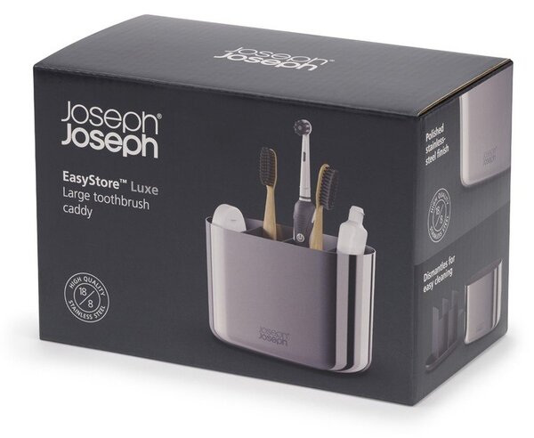 Portaspazzolino verticale color argento lucido in acciaio inox EasyStore Luxe – Joseph Joseph
