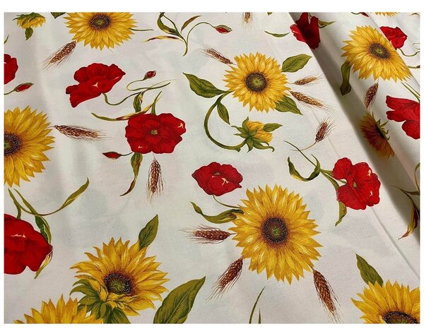Tessuto cotone al metro - girasoli e papaveri