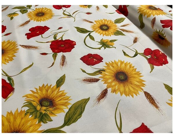 Tessuto cotone al metro - girasoli e papaveri