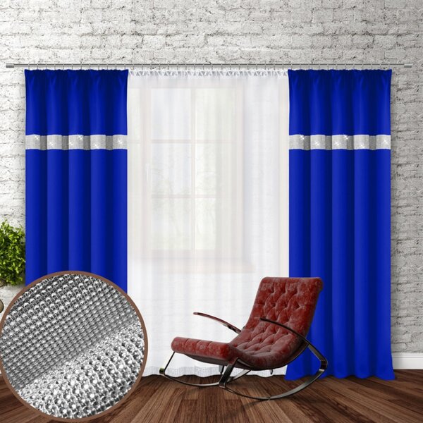 Tenda con nastro e zirconi 140x250 cm bluette