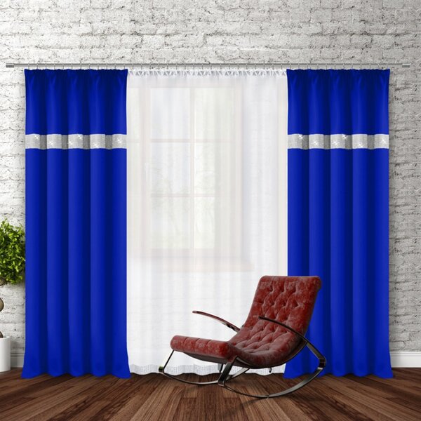 Tenda con nastro e zirconi 140x250 cm bluette