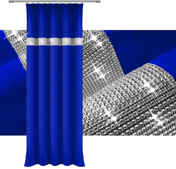 Tenda con nastro e zirconi 140x250 cm bluette