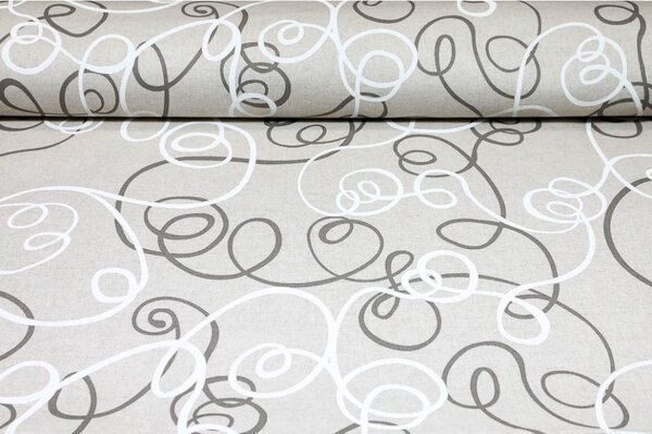 Tessuto al metro - tela - linee linee beige-bianche, h. 140 cm