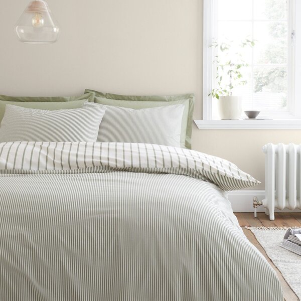 Set copripiumino e federa verde e color crema in cotone per letto singolo 135x200 cm Hampton Stripe – Bianca