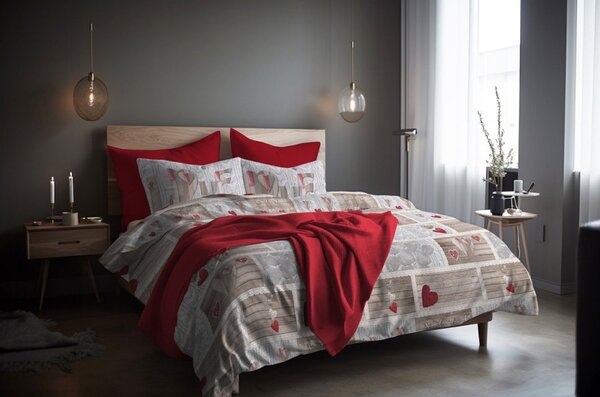 Parure copripiumiuno Shabby love rosso Made in Italy