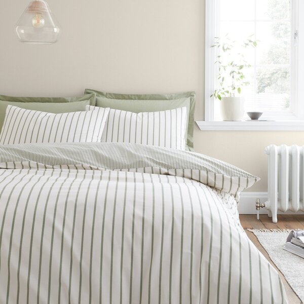 Set copripiumino e federa verde e color crema in cotone per letto singolo 135x200 cm Hampton Stripe – Bianca
