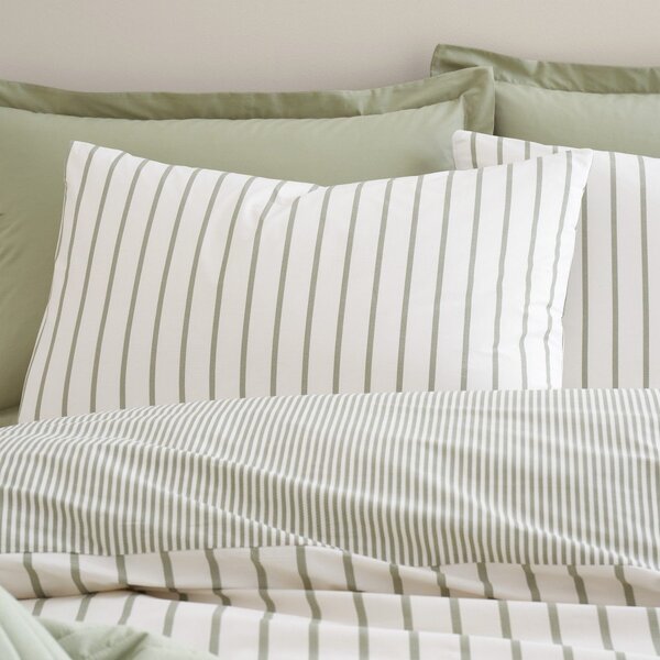 Set copripiumino e federa verde e color crema in cotone per letto singolo 135x200 cm Hampton Stripe – Bianca