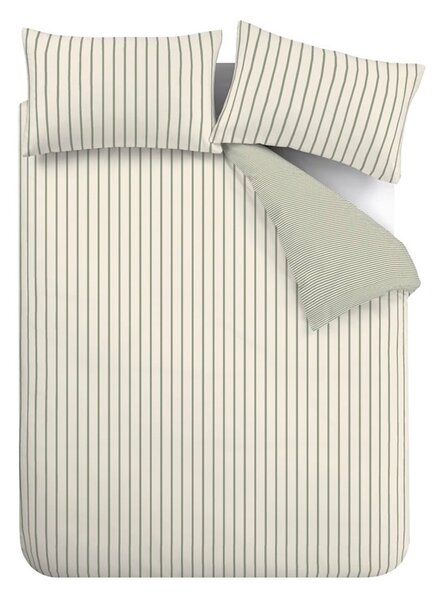 Set copripiumino e federa verde e color crema in cotone per letto singolo 135x200 cm Hampton Stripe – Bianca