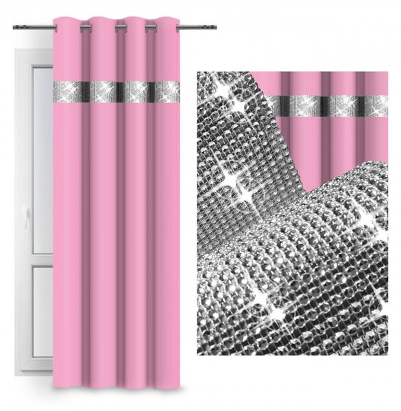 Tenda su anelli con zirconi 140x250 cm rosa chiaro