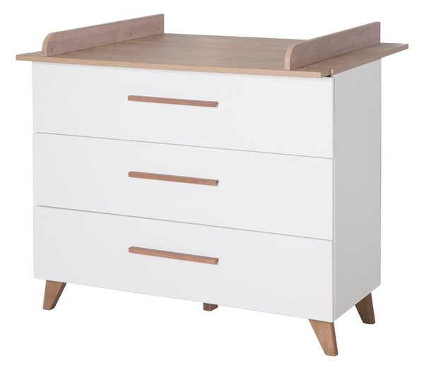 Cassettiera bassa per bambini in rovere con fasciatoio in bianco e naturale 110x98 cm - Roba