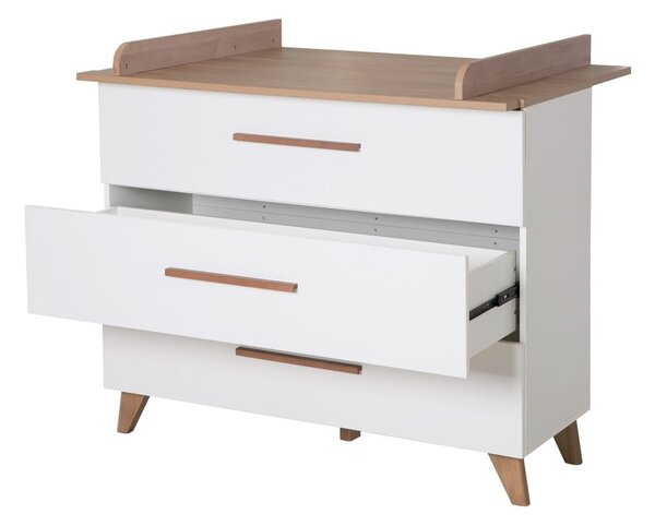 Cassettiera bassa per bambini in rovere con fasciatoio in bianco e naturale 110x98 cm - Roba