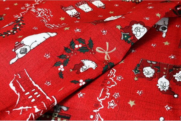 Tessuto cotone al metro - tela - Babbo Natale in rosso, altezza 140 cm