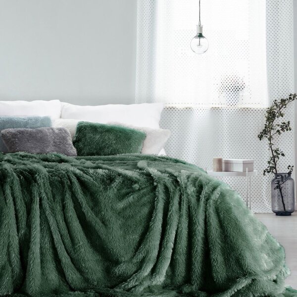 Coperta in pelliccia con filo argento Tiffany verde bottiglia