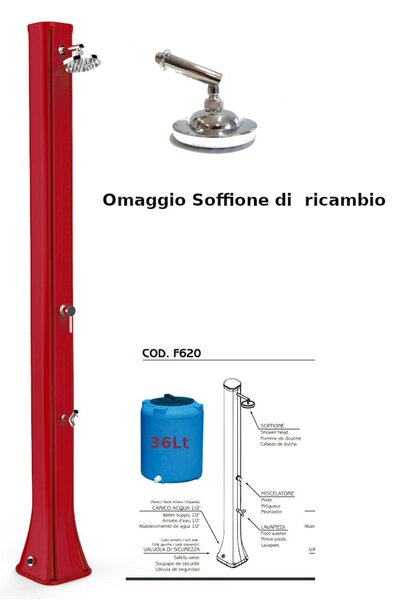 Doccia da Esterno in Resina A riscaldamento solare BIG HAPPY FIVE CON LAVAPIEDI 36 lt Dimensioni 26x20,5x h 220 cm - peso 17,5 kg Colore Arancio