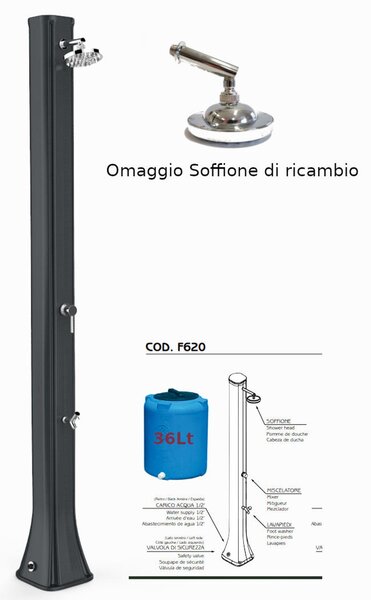 Doccia da Esterno in Resina A riscaldamento solare BIG HAPPY FIVE CON LAVAPIEDI 36 lt Dimensioni 26x20,5x h 220 cm - peso 17,5 kg Colore Antracite
