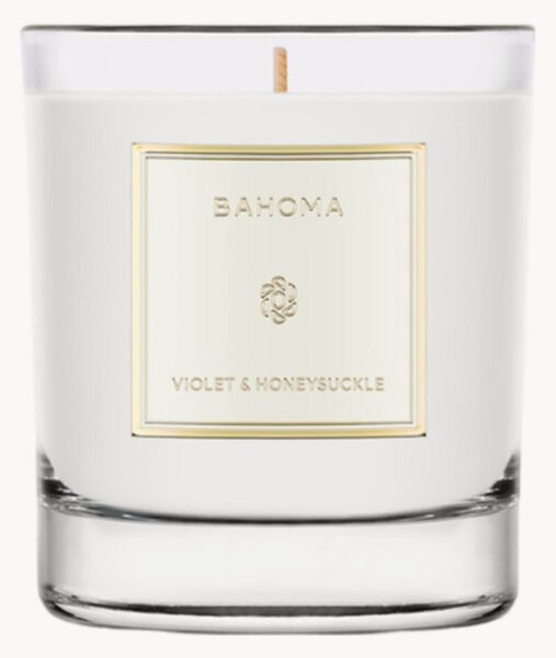Candela profumata fatta a mano Violet & Honeysuckle (pesca, caprifoglio, muschio)