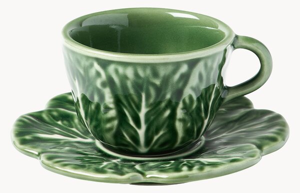 Set di 4 tazzine da caffè XS con piattini dipinte a mano Cabbage