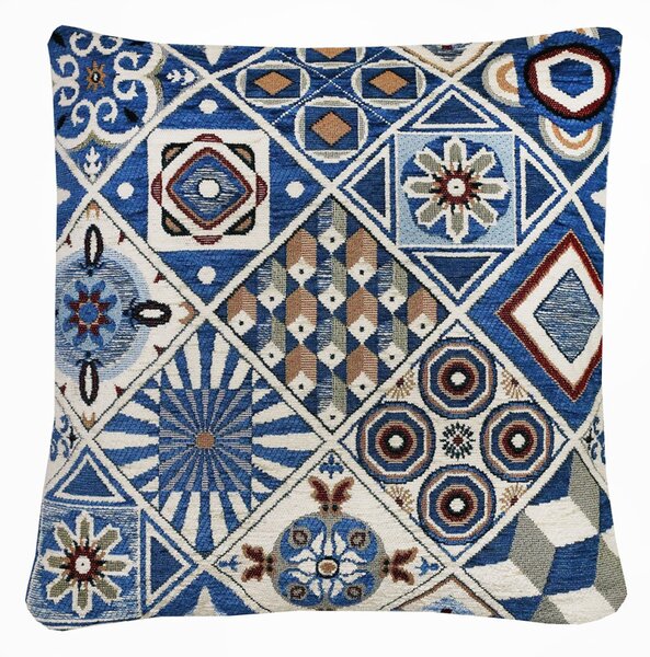 Federa cuscino gobelin cinigliato blu Chenille IT114