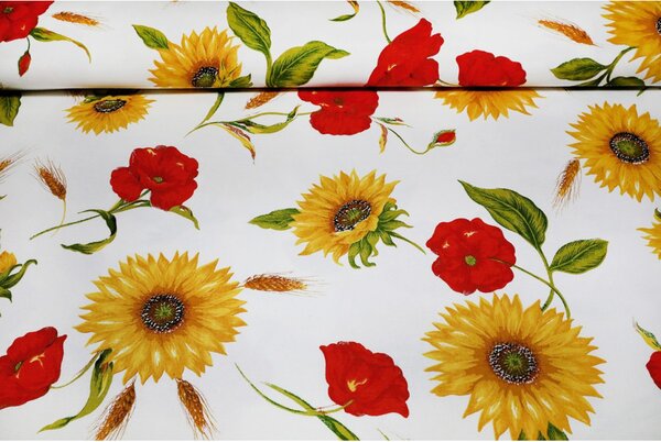 Tovaglia in cotone Girasoli e papaveri selvatici