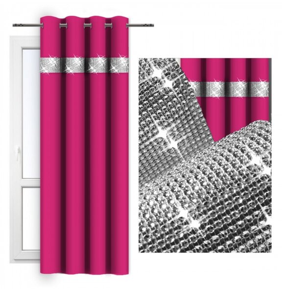 Tenda su anelli con zirconi 140x250 cm rosa scuro