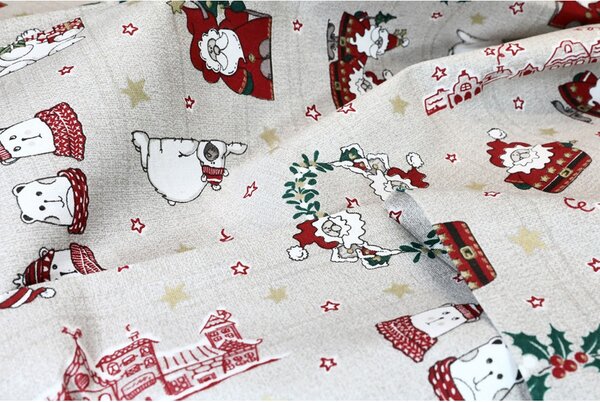 Tessuto cotone al metro - tela - Babbo Natale beige, altezza 140 cm