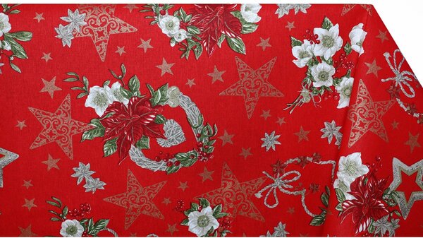 Tovaglia di cotone natalizia Rose di Natale sul rosso