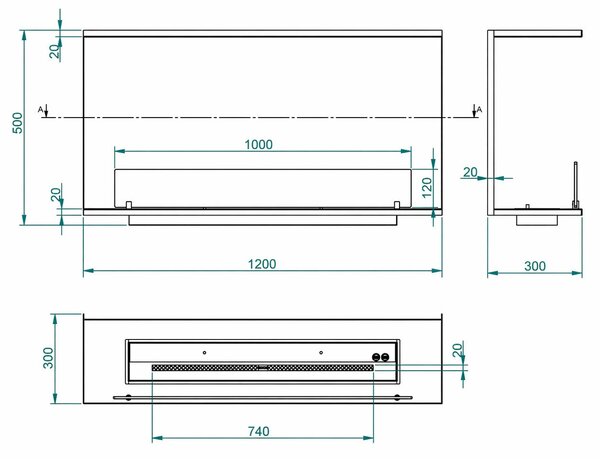 Divina Fire Camino a Bioetanolo da Incasso Trifacciale Biocamino a 3 Lati Aperti 120x50 GIOVE120 TOPLINE - DF1200G