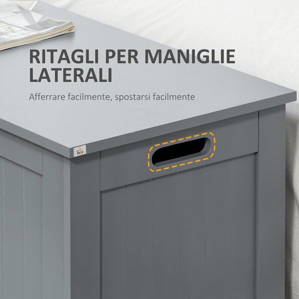HOMCOM Contenitore Multiuso con cerniere di sicurezza e 2 maniglie laterali, Baule portaoggetti in legno, 81 x 40 x 46 cm, grigio | Aosom Italy